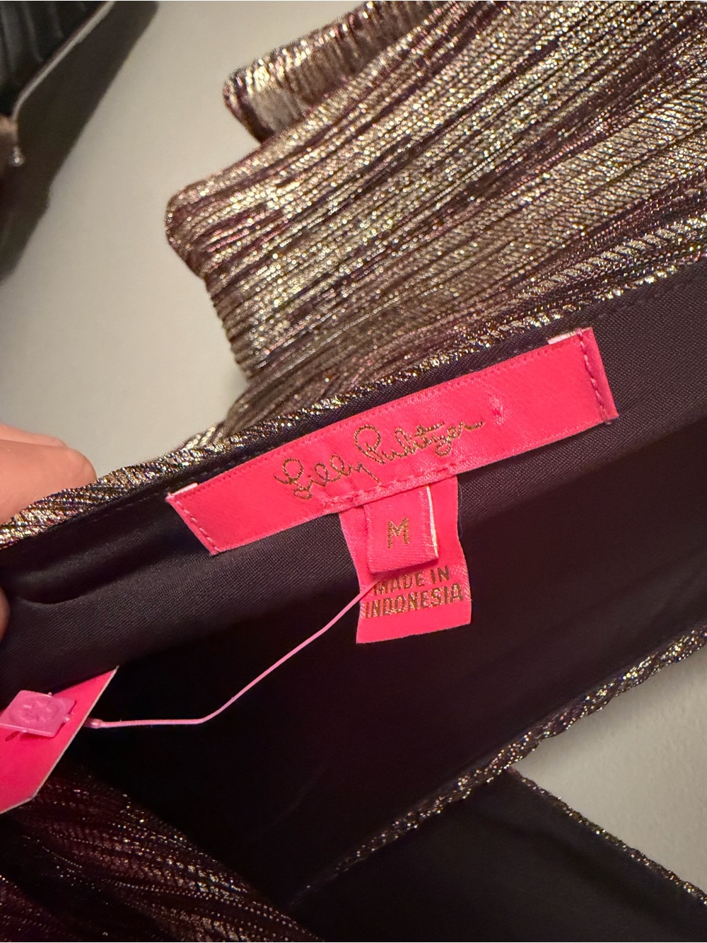 Lilly Pulitzer NWT Parigi Maxi Dress Berry Crinkle Gold Metallic - Picture 6 of 7